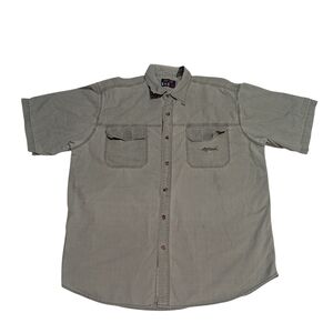 Against The Elements Men's Shirt Button Up Green Heathered Fish Shark Pockets XL